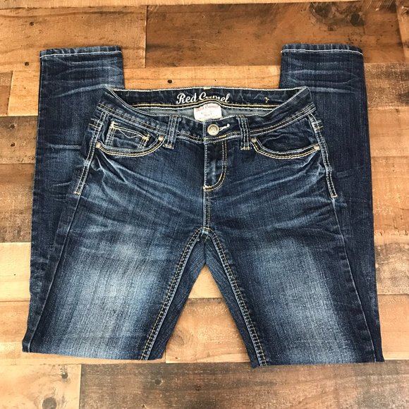 Red Camel Embellished Flap Pocket Skinny Jeans - Picture 2 of 15